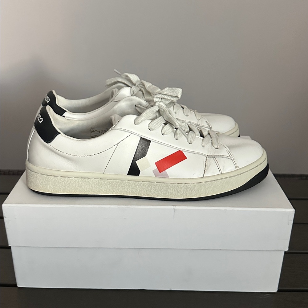 Kenzo White Leather Sneakers with Red and Black Details
